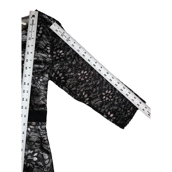 Banana Republic Black Gold Floral Lace Dress Cocktail Elegant V Neck 3/4 Sleeve - Picture 12 of 14